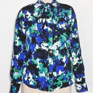 CALVIN KLEIN SIZE S MULTI- COLORED TIE NECK BOW BLOUSE